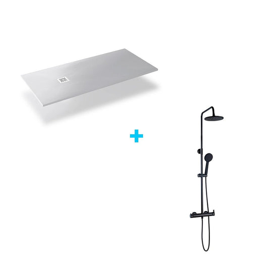Pack base de duche em resina branca + coluna de duche Nias preta