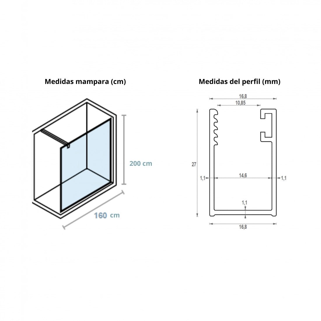 Mampara baño fija cromada Jaipur