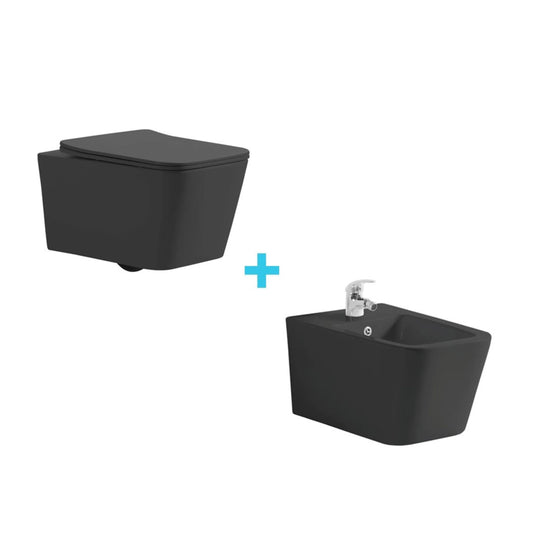 Pack inodoro suspendido Florencia + bidé suspendido negro mate - Thebath