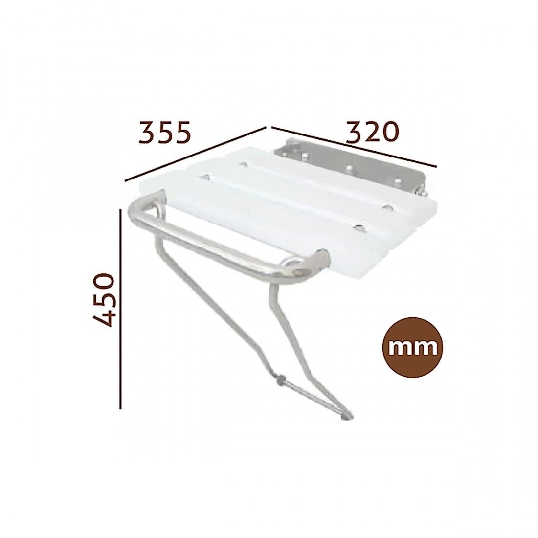 Asiento para ducha abatible con soporte y asa blanco