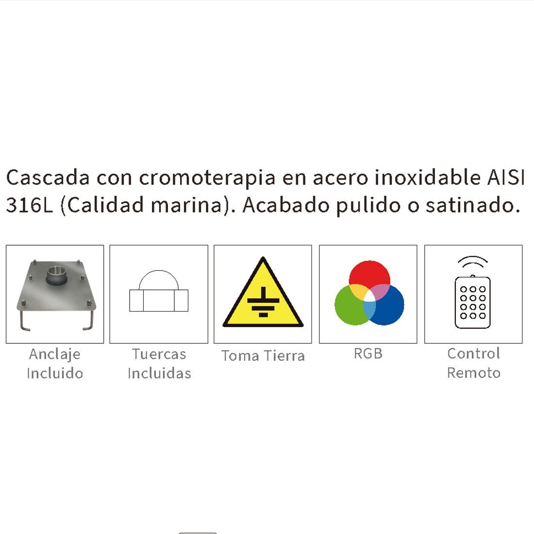 Cascada para piscina Cromoterapia Caribe