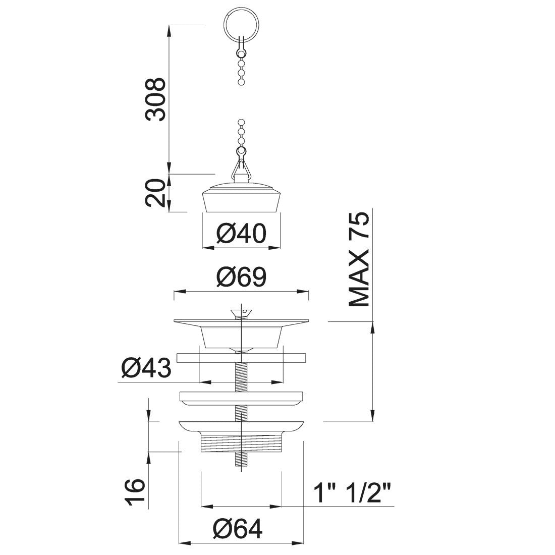 Desagüe lavabo de latón plateado