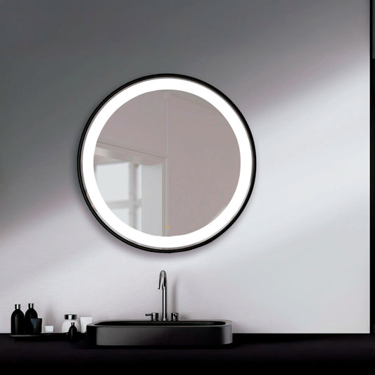Espelho circular para banheiro com luz frontal
