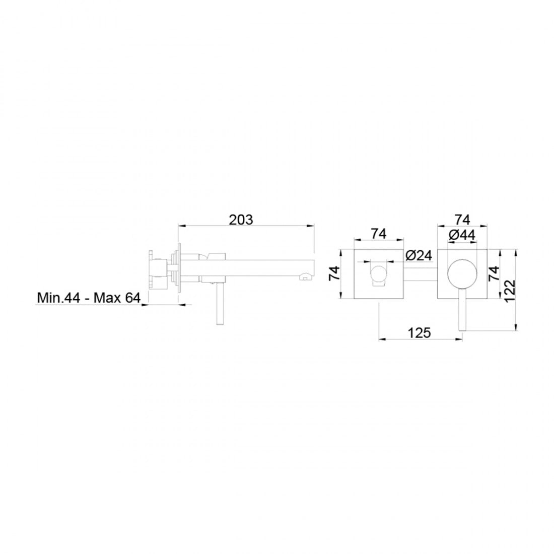 Grifería empotrada para lavabo Stick two en negro