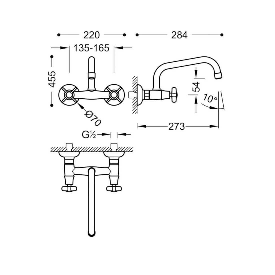 Grifo de cocina TRES-CLASIC COLOR Bimando fregadero pared