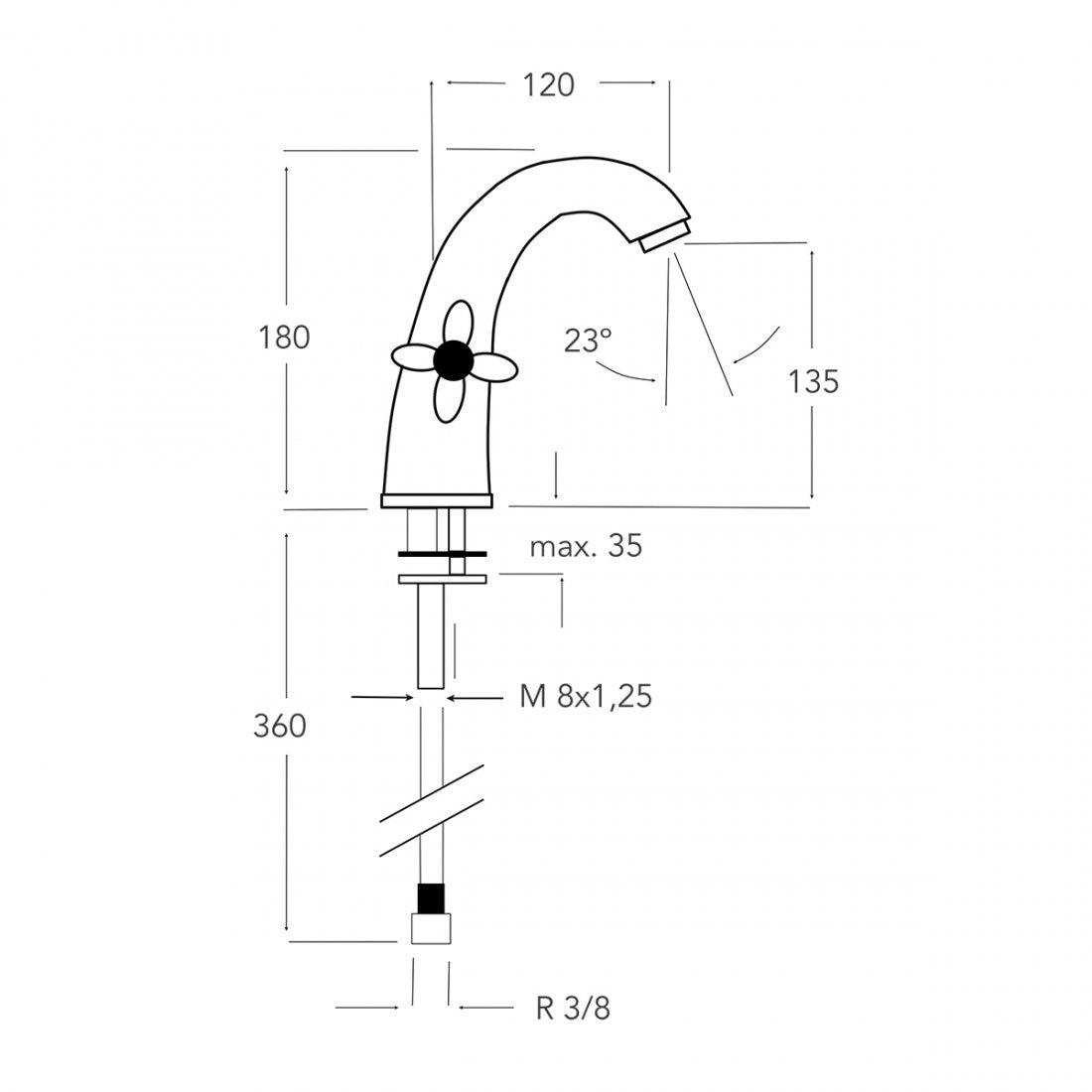 Grifo lavabo latón envejecido Monobloc época