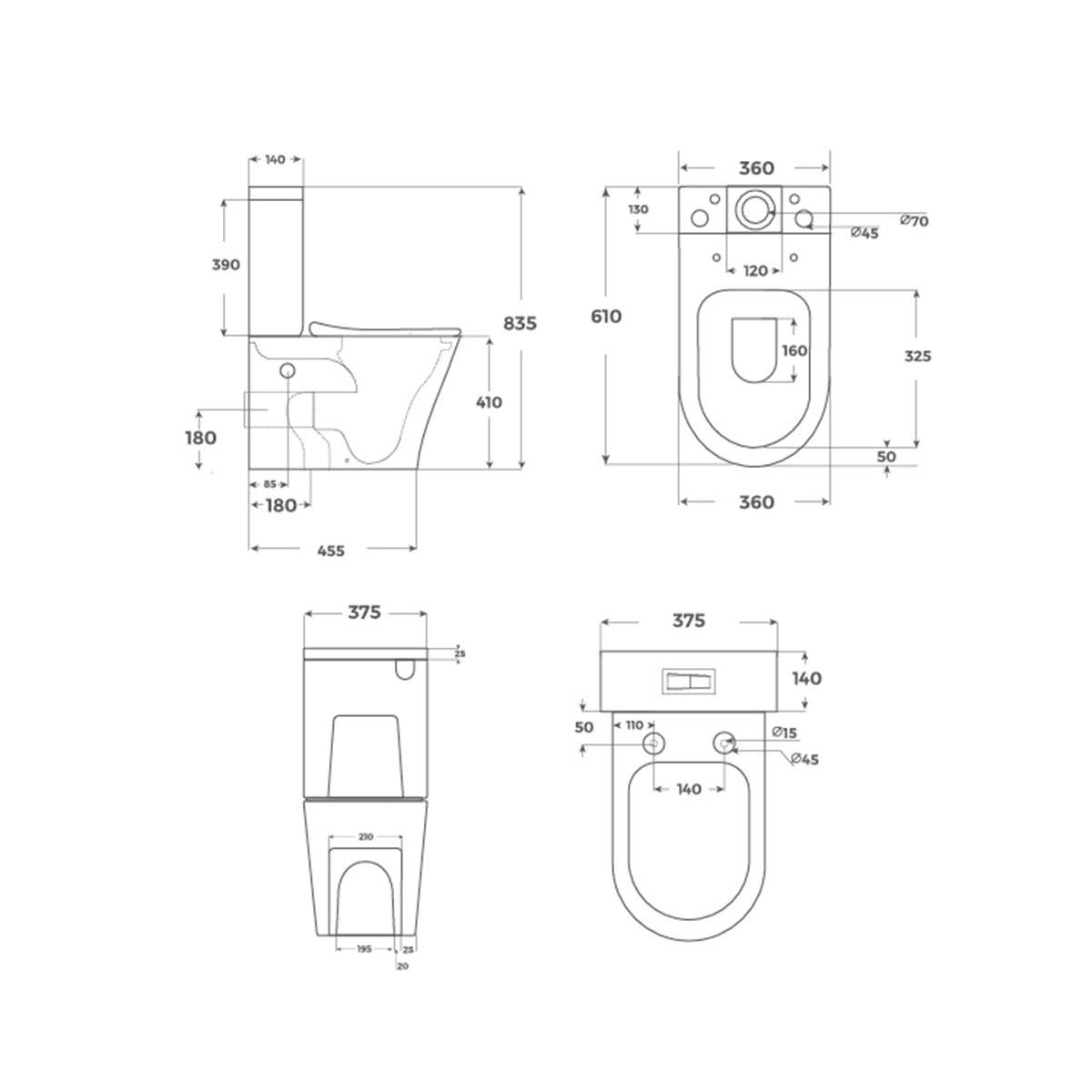 Inodoro tanque bajo Bolonia Rimless mate - Thebath
