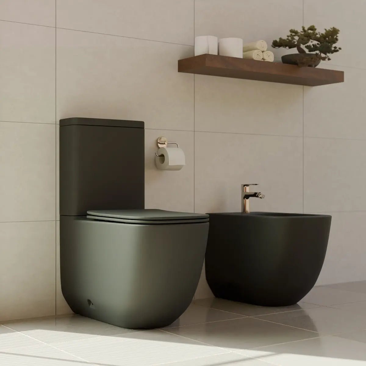 Inodoro tanque bajo negro mate Zen - Thebath