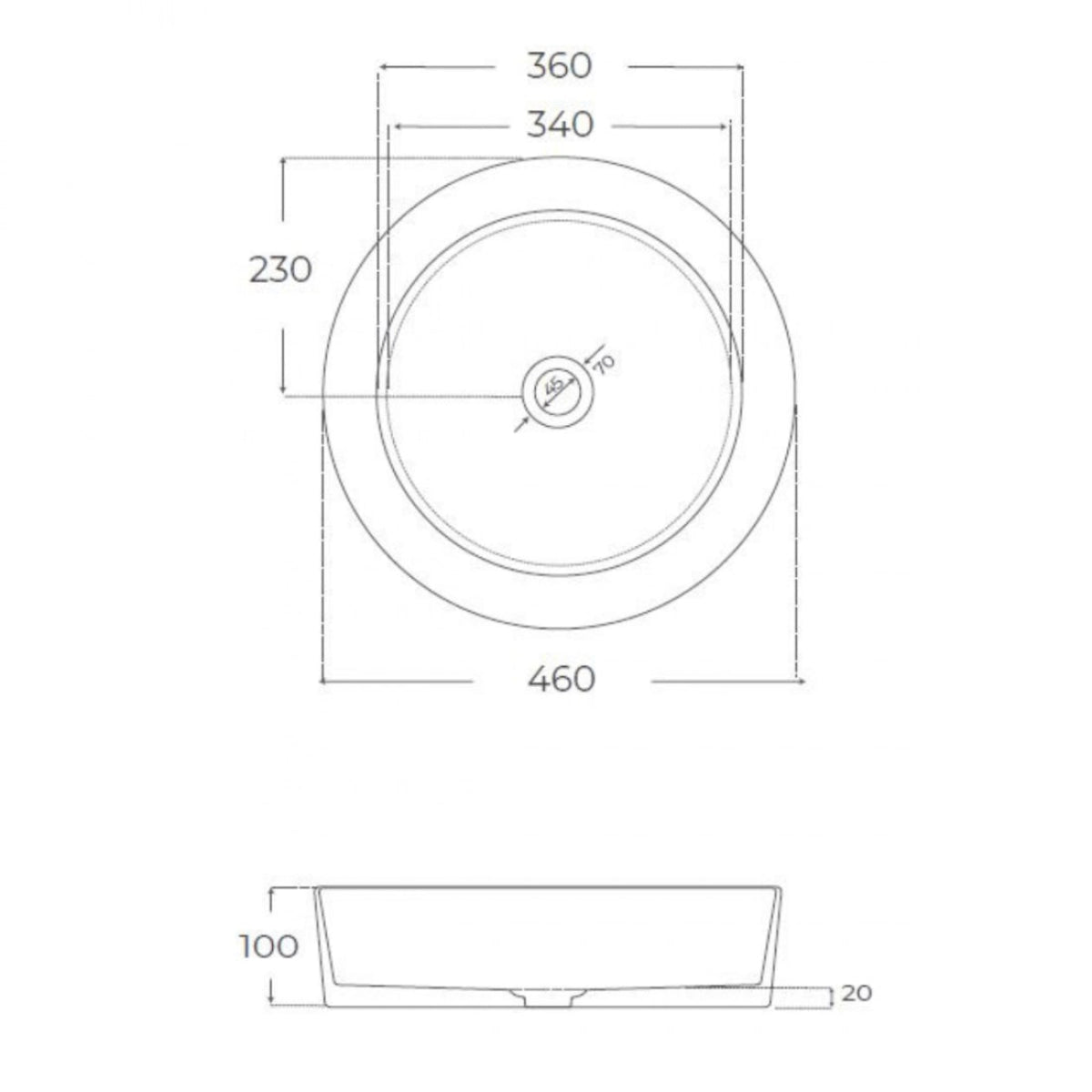 Lavabo bonito extra grueso sobre encimera Ada