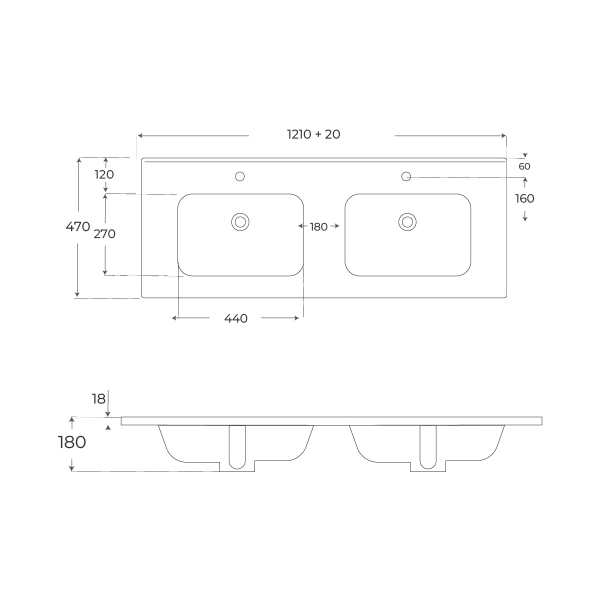 Lavabo doble seno blanco mate Shiba - Thebath