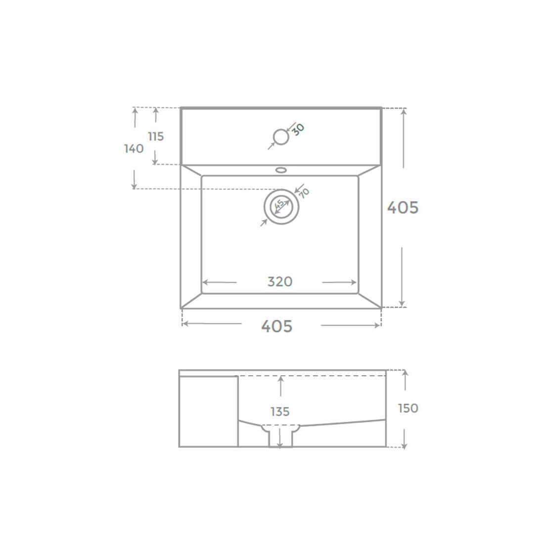 Lavabo sobre encimera Square
