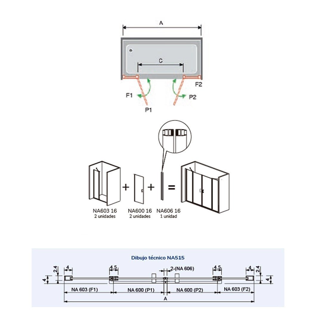 Mampara abatible con doble puerta Nardi