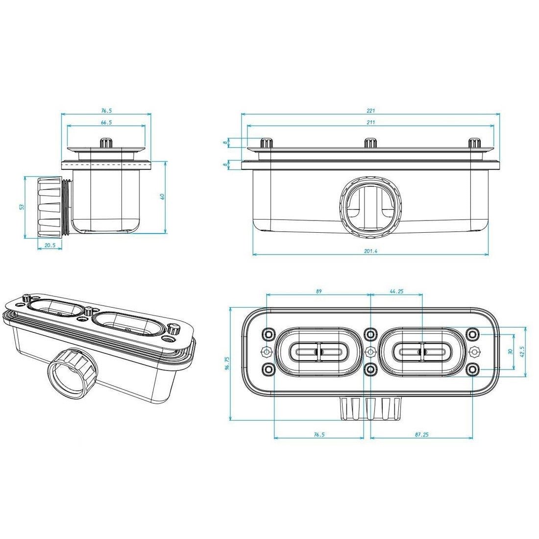 Válvula sifonica rectangular para plato ducha Eden/Carnac
