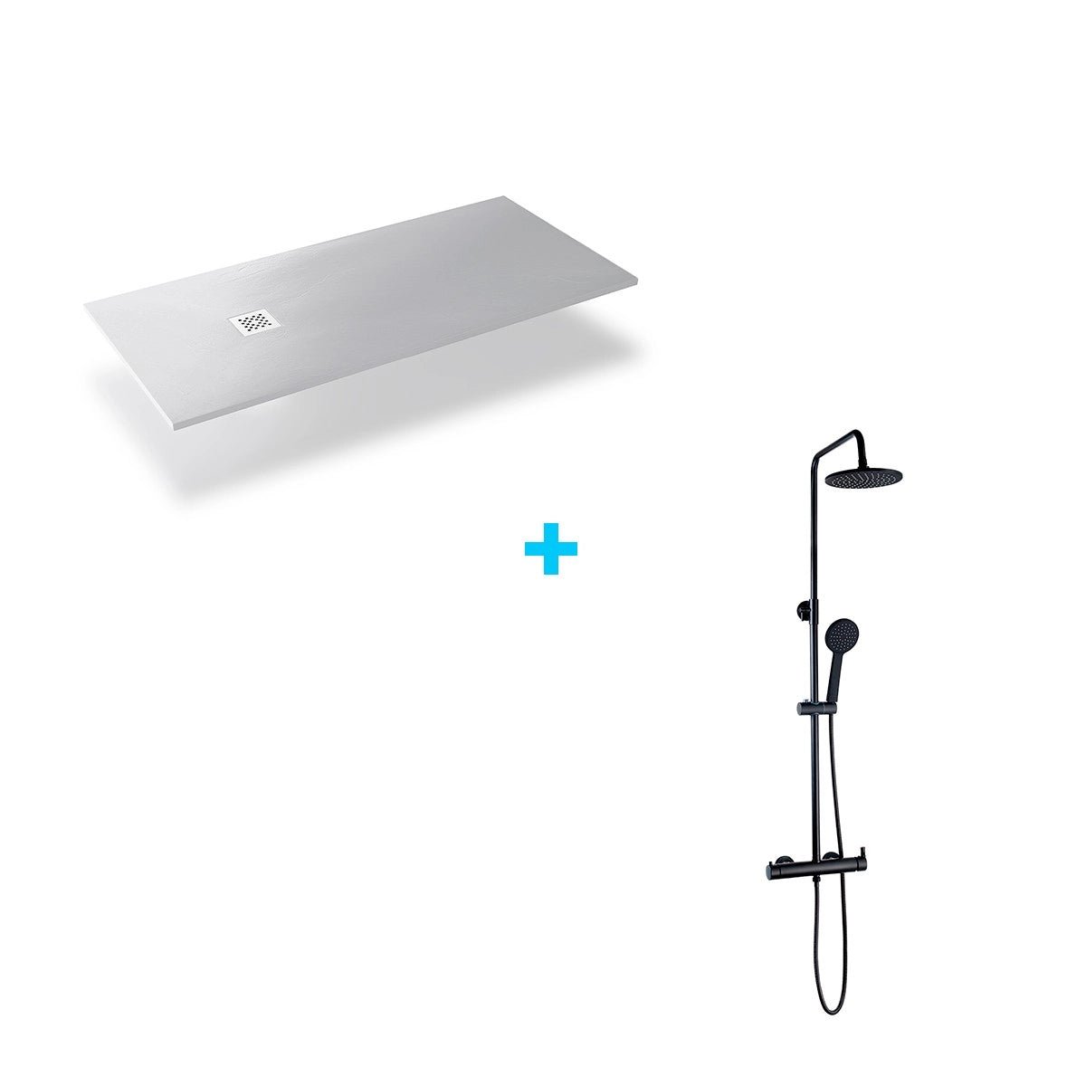 Pack base de duche em resina branca + coluna de duche Nias preta