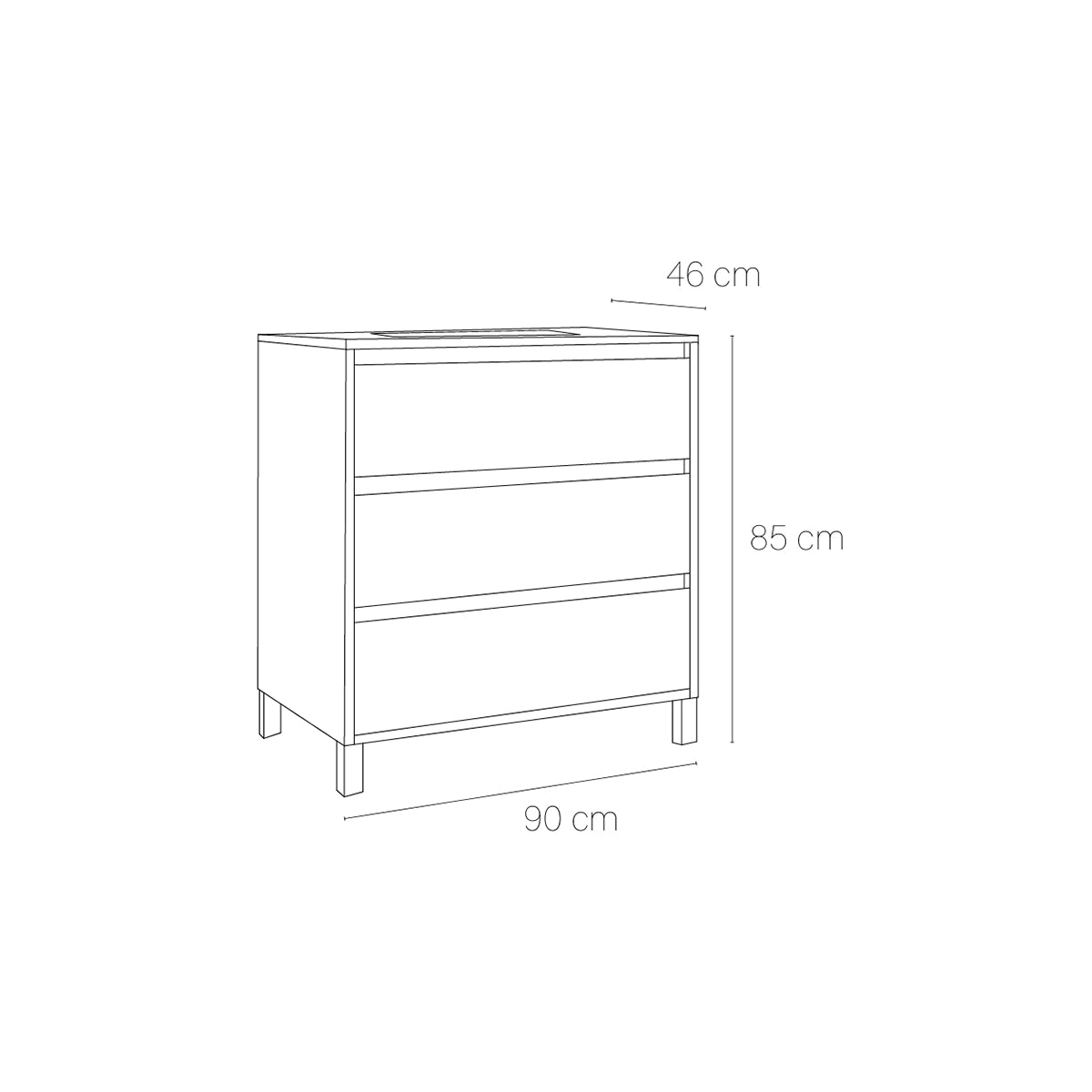 Móvel de banheiro 3 gavetas com pes Jade