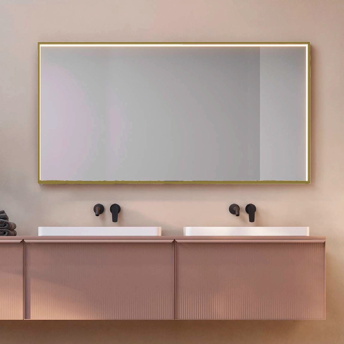 Espelho com luz LED integrada Ability dourado escovado