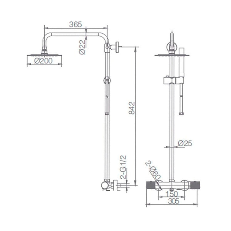 Linha de chuveiro e coluna de banheira