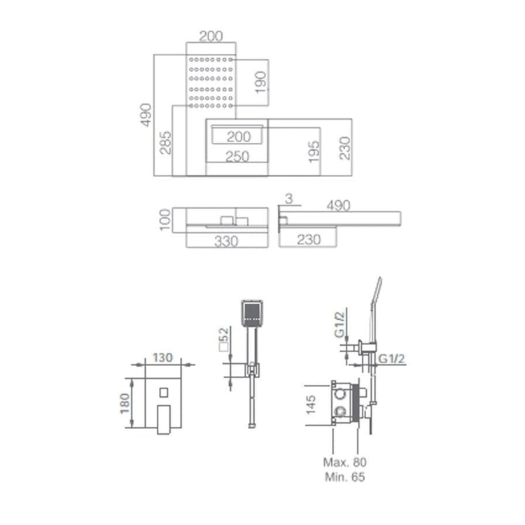Jogo de chuveiro embutido