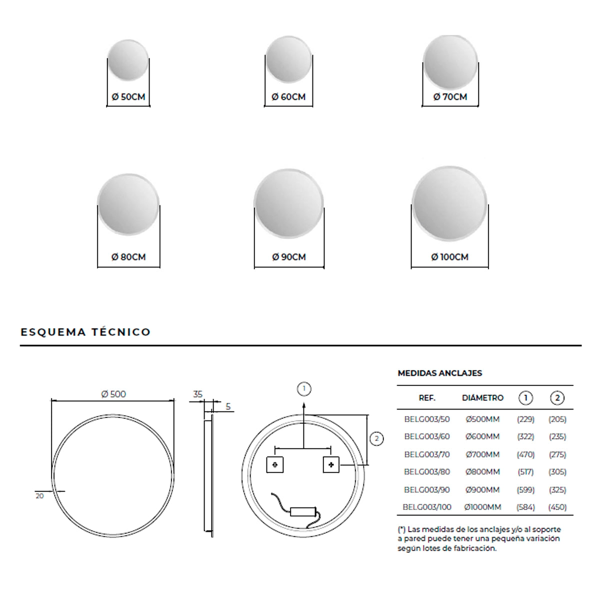 Espelho volta com luz led Belgica