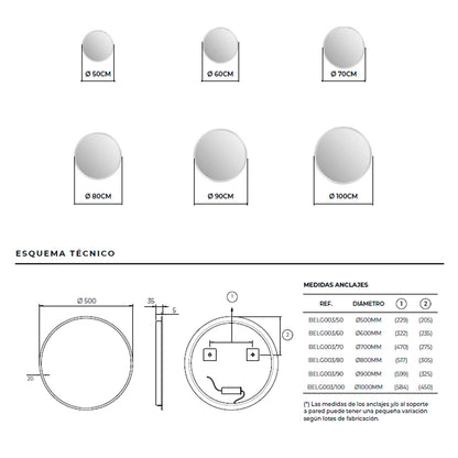 Espelho volta com luz led Belgica