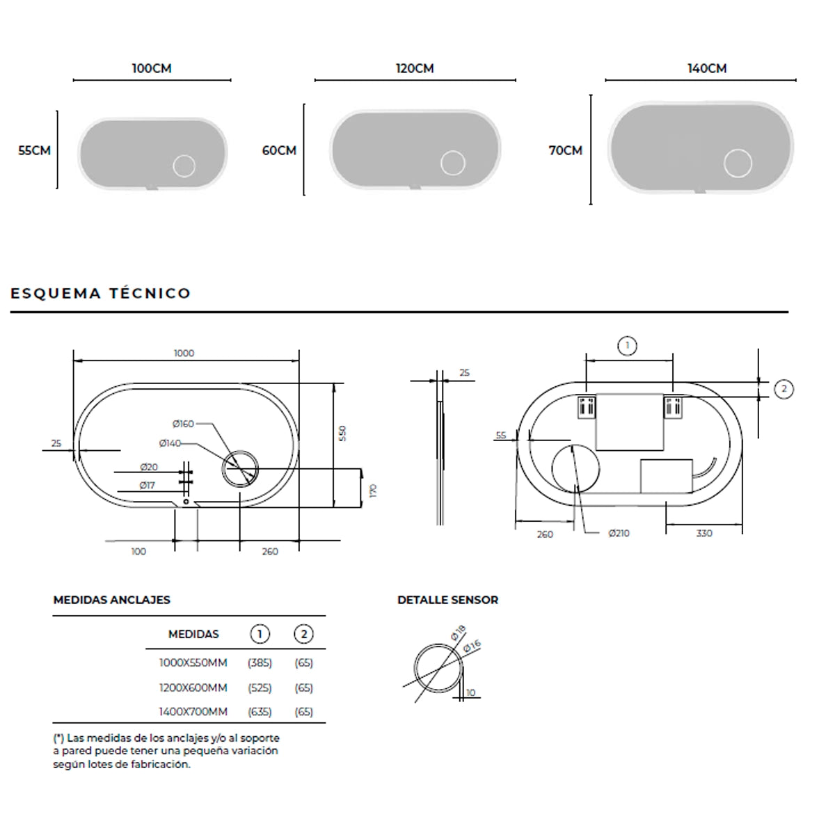 Espelho de casa de banho de aumento Indiana