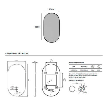 Espelho com luz LED integrada Rio