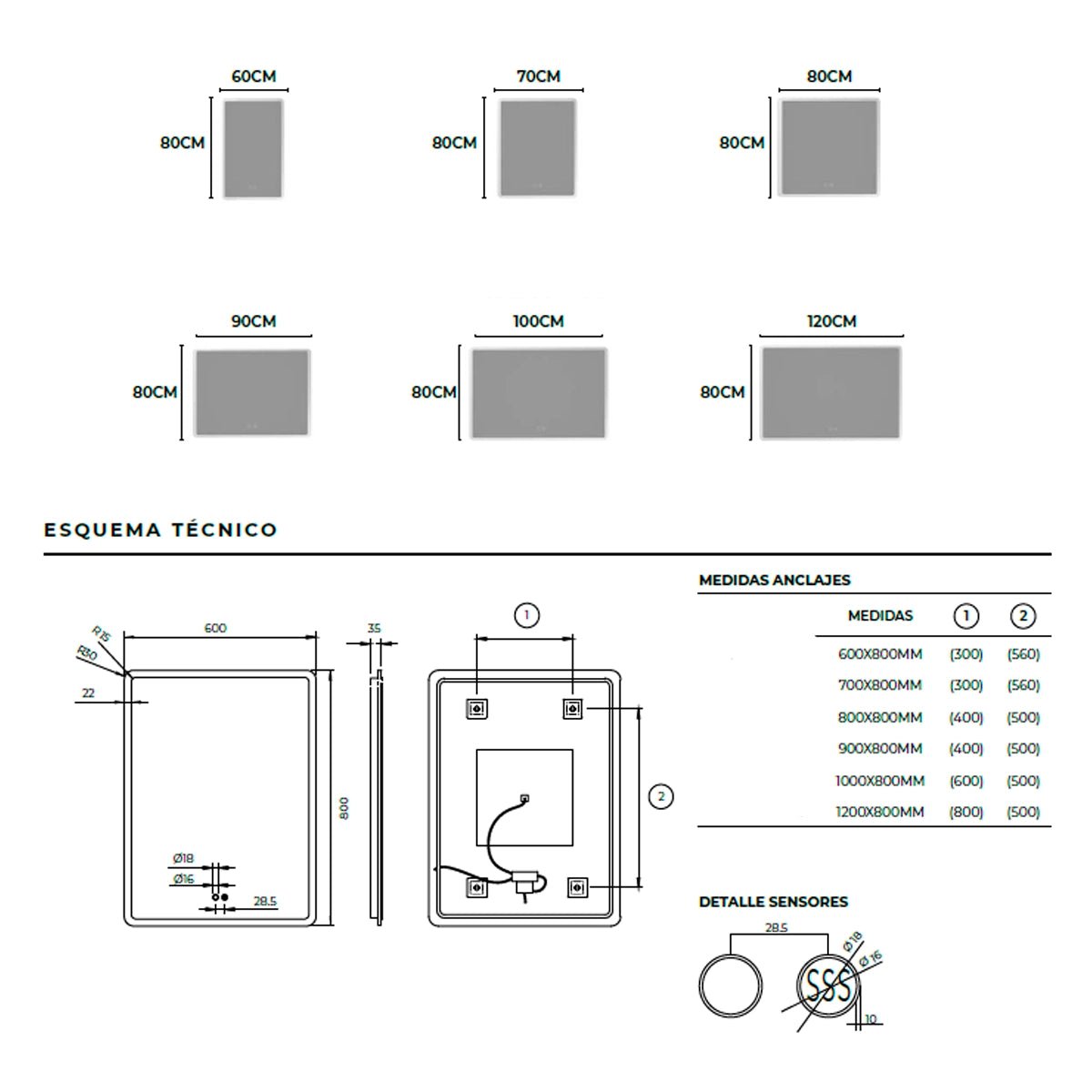 Espejo con cantos redondeados Praga - Thebath
