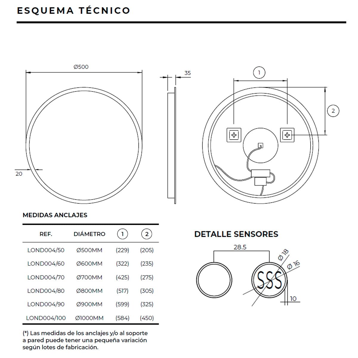 Espejo con luz frontal Londres - Thebath
