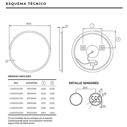 Espejo con luz frontal Londres - Thebath