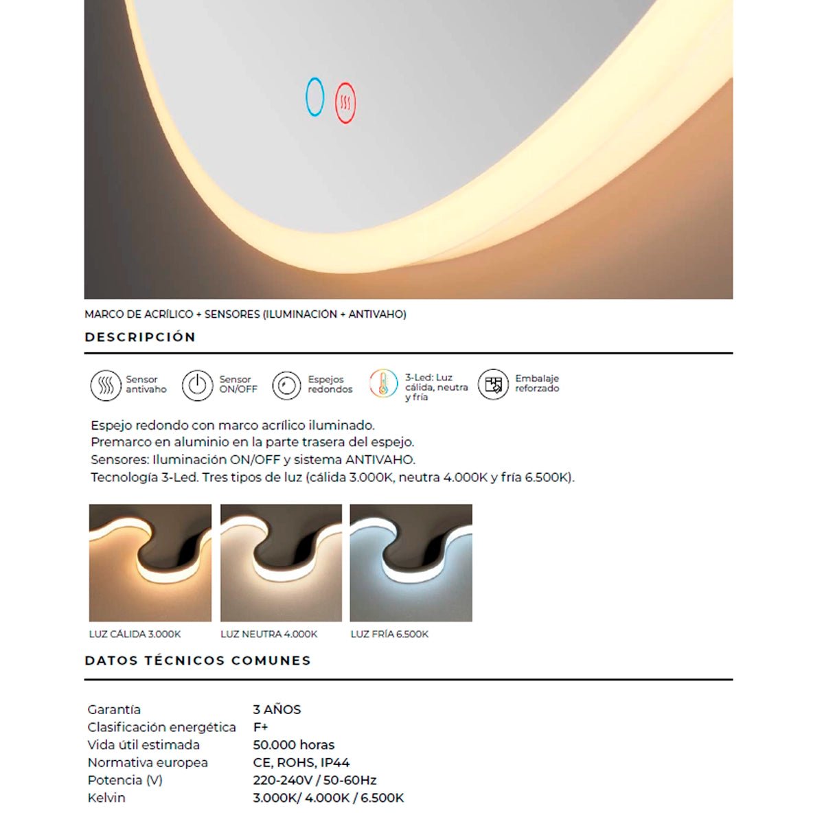 Espejo con luz led Atenas - Thebath