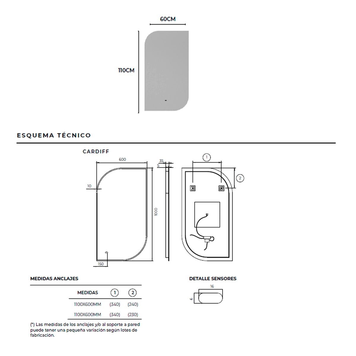 Espejo con sensor de movimiento Cardiff - Thebath
