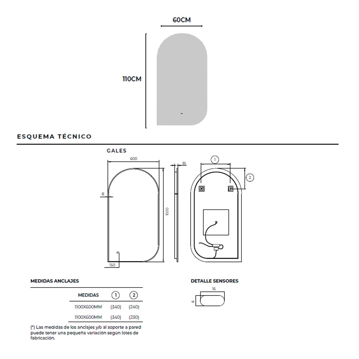 Espejo con sensor de proximidad Gales - Thebath