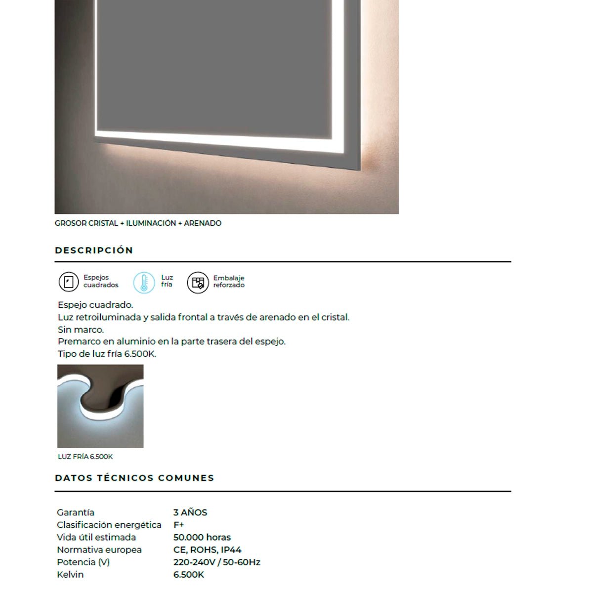 Espejo luz frontal Francia - Thebath