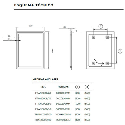 Espejo luz frontal Francia - Thebath