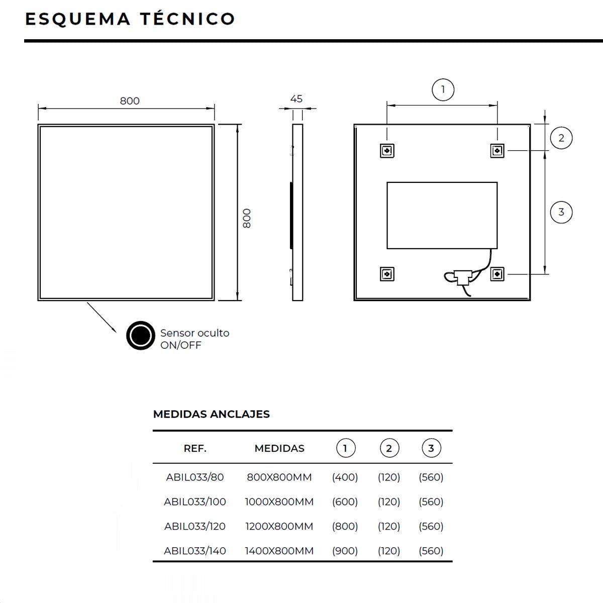 Espejo luz led integrada Ability negro - Thebath
