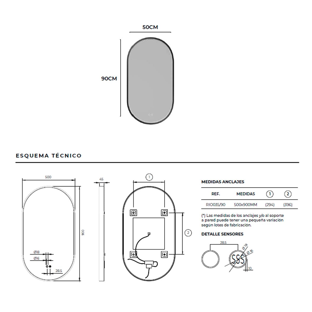 Espejo luz led integrada Rio - Thebath