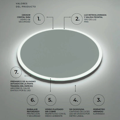 Espejo redondo con luz led Belgica - Thebath