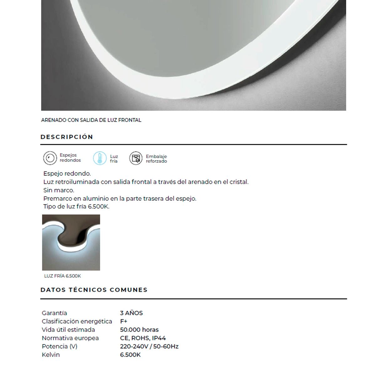 Espejo redondo con luz led Belgica - Thebath