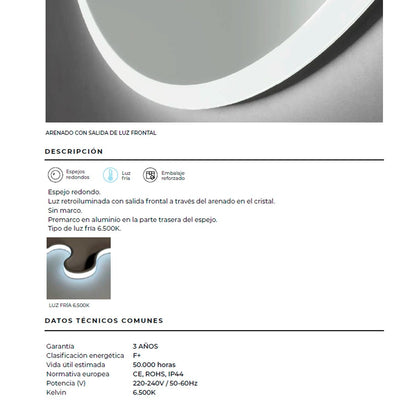 Espejo redondo con luz led Belgica - Thebath