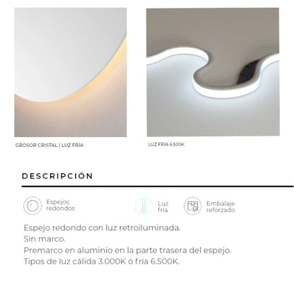 Espejo redondo con luz led Oporto - Thebath