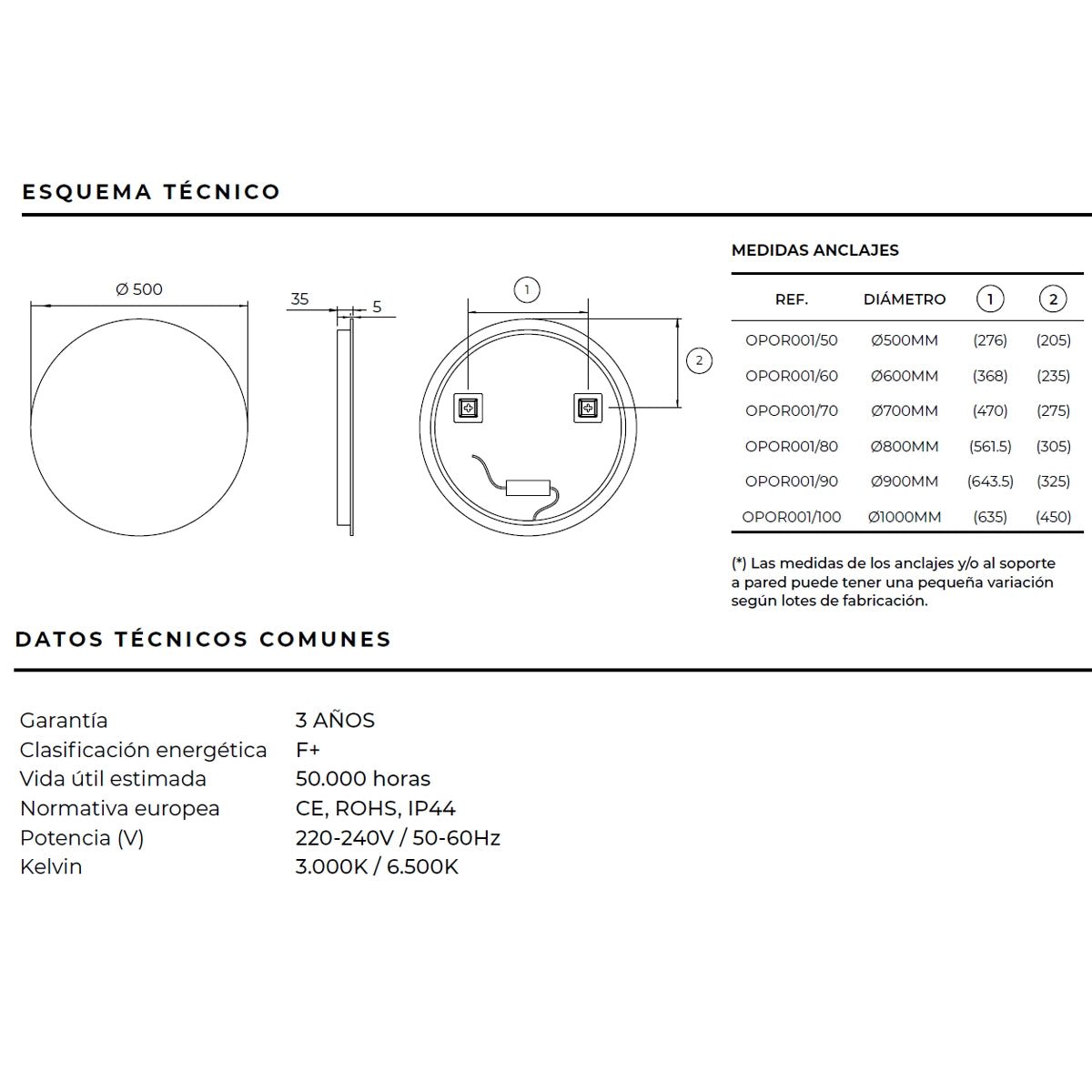 Espejo redondo con luz led Oporto - Thebath