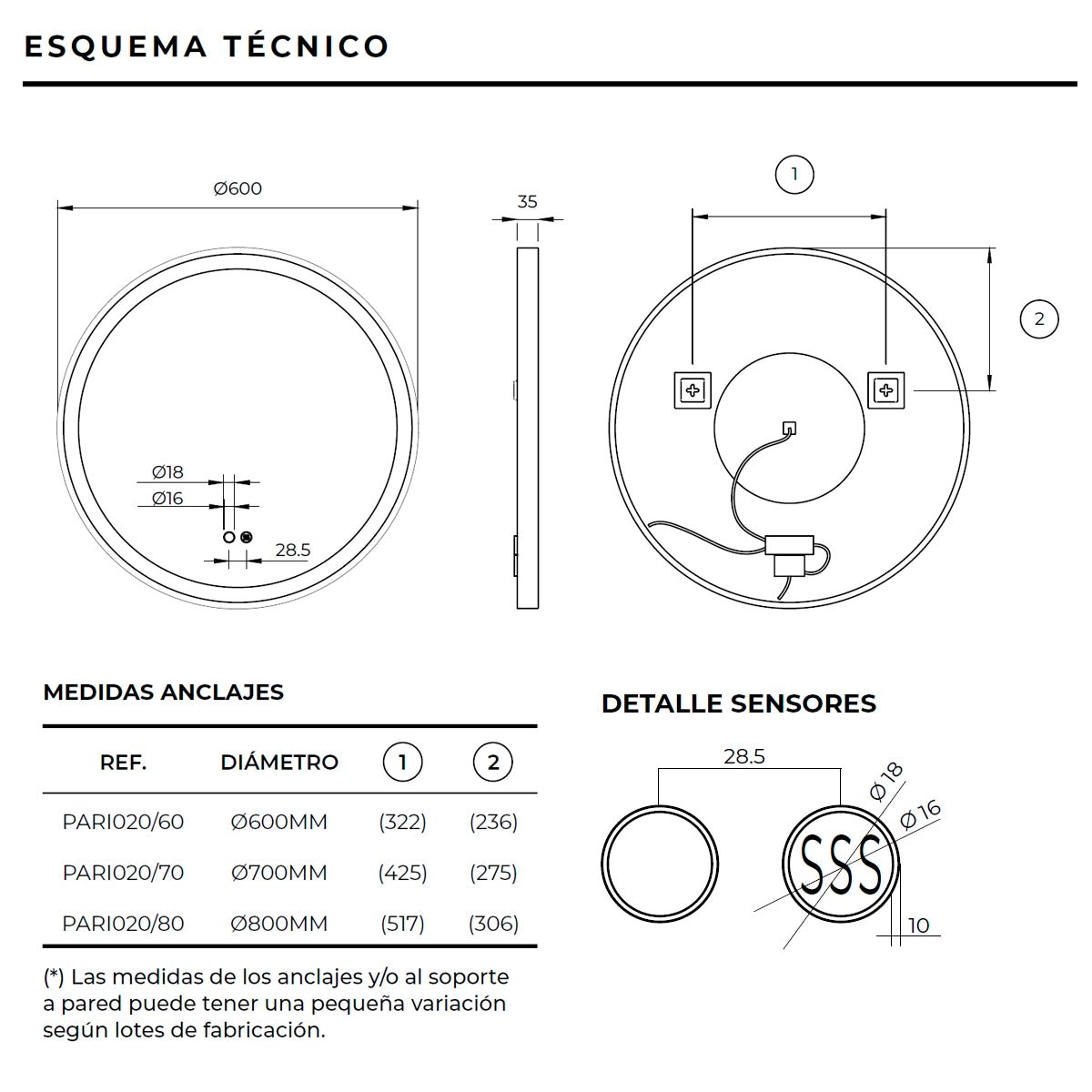 Espejo redondo con luz París - Thebath