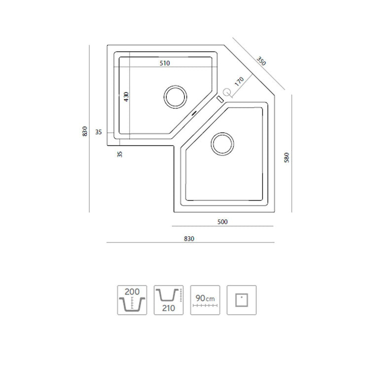 Pia de canto granito Supreme E830