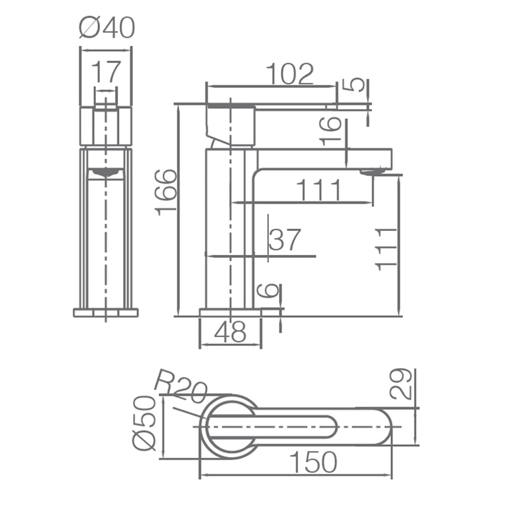 Misturador monocomando para lavatório Roma