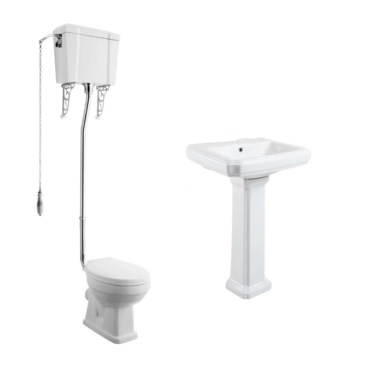 Inodoro clásico tanque alto York + Lavabo con pedestal York - Thebath