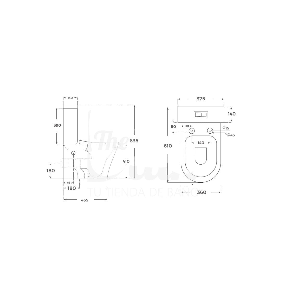 Inodoro tanque bajo Bolonia Rimless mate