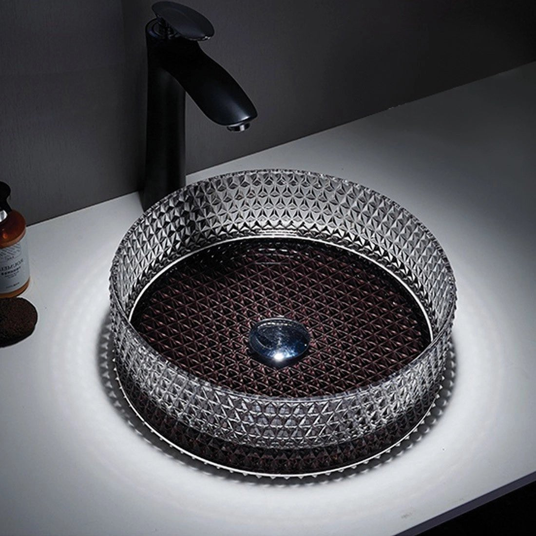 Lavabo de cristal con base negra