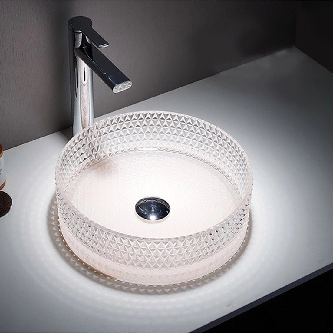 Lavabo de cristal rosado
