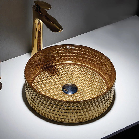 Lavabo sobre encimera cristal dorado