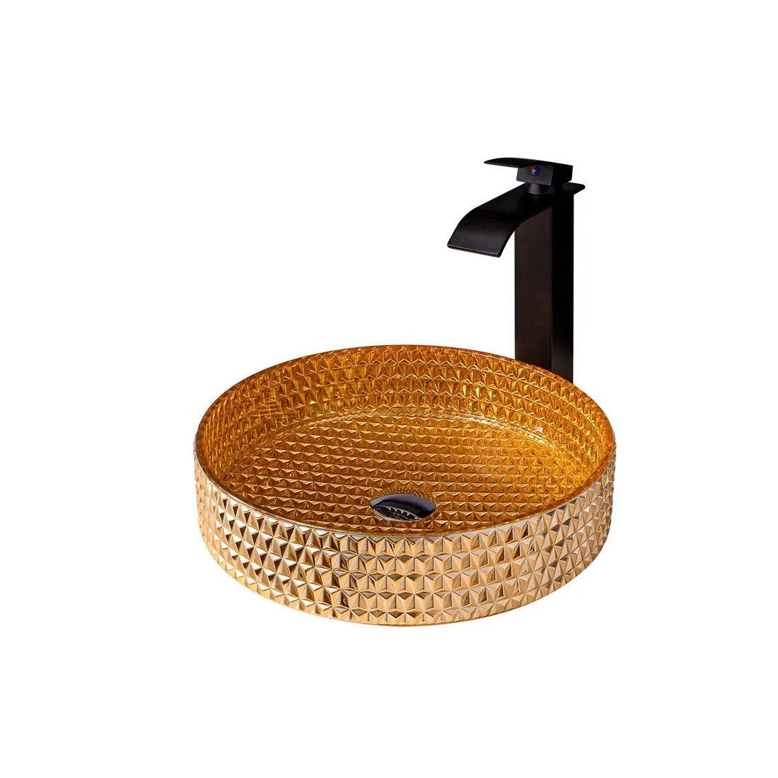 Lavabo sobre encimera cristal dorado